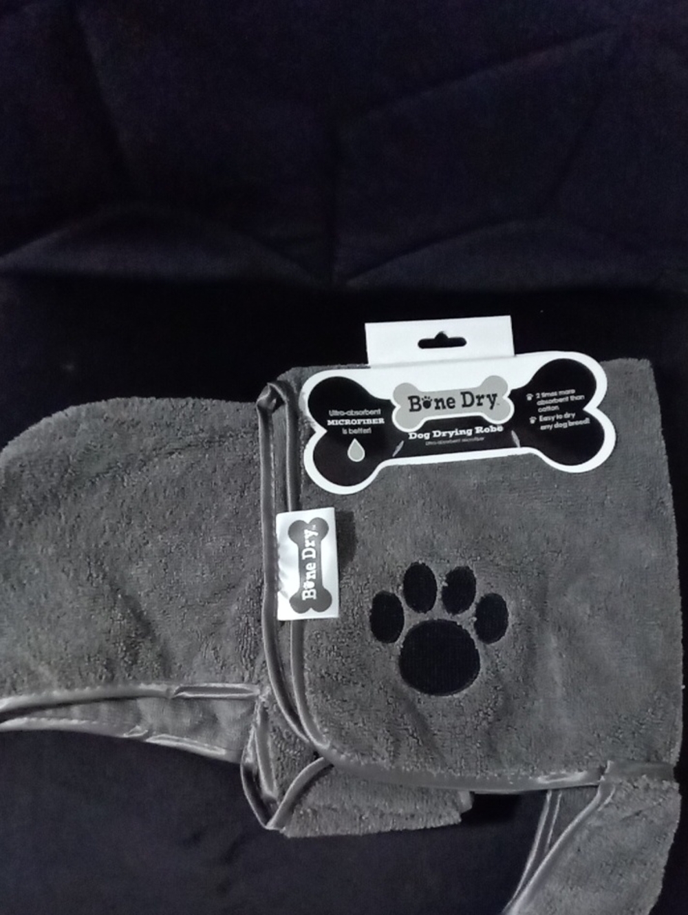 Gray Dog Drying Robe with Paw Accent